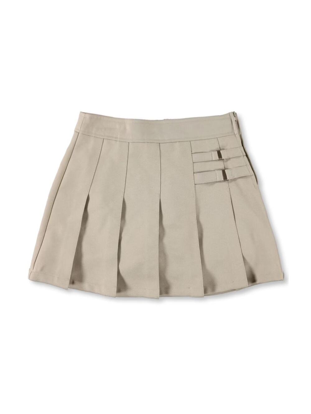 Y2K Pleated Mini Skirt Womens 10.5 Plus Khaki Buckle Low Rise Schoolgirl NWOT